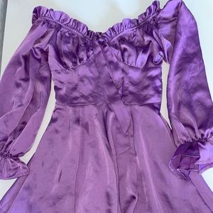 Purple silky off shoulder romper